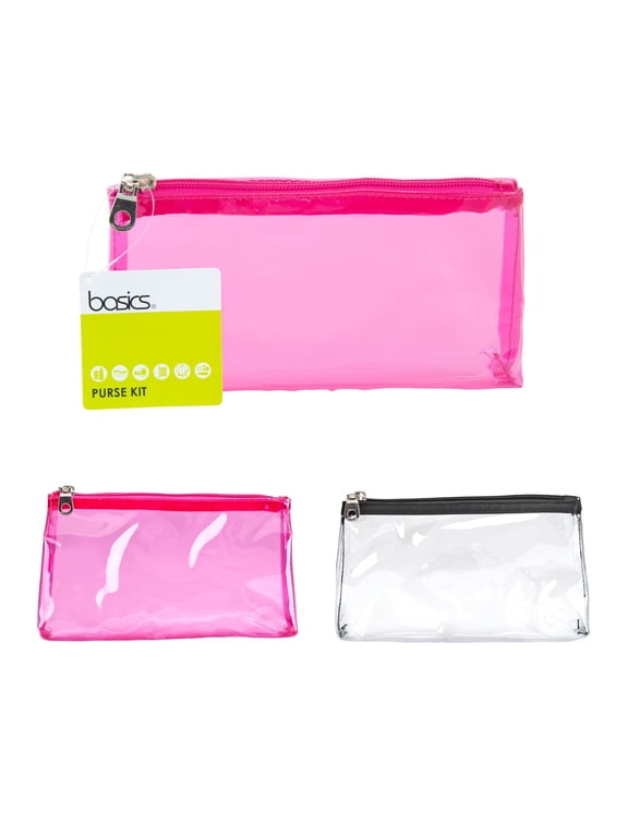 Clear Travel Makeup Clutch, Transparent Pink or Black PVC Zippered Organizer