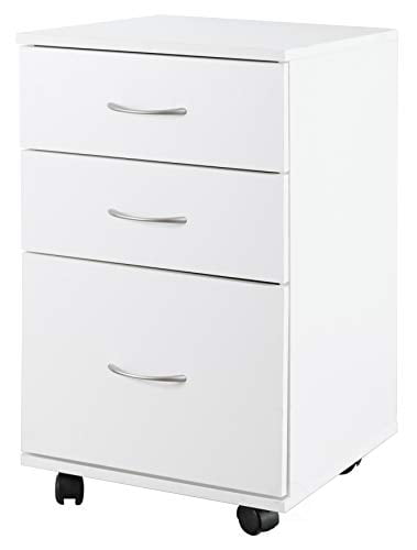 White 28" Mobile 3-Drawer Wooden File Cabinet with Casters