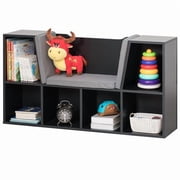 Basicwise 24 x 44 x 11 in. Modern Multi-Purpose Bookshelf with Storage Space & Cushioned Reading Nook, Black & Gray