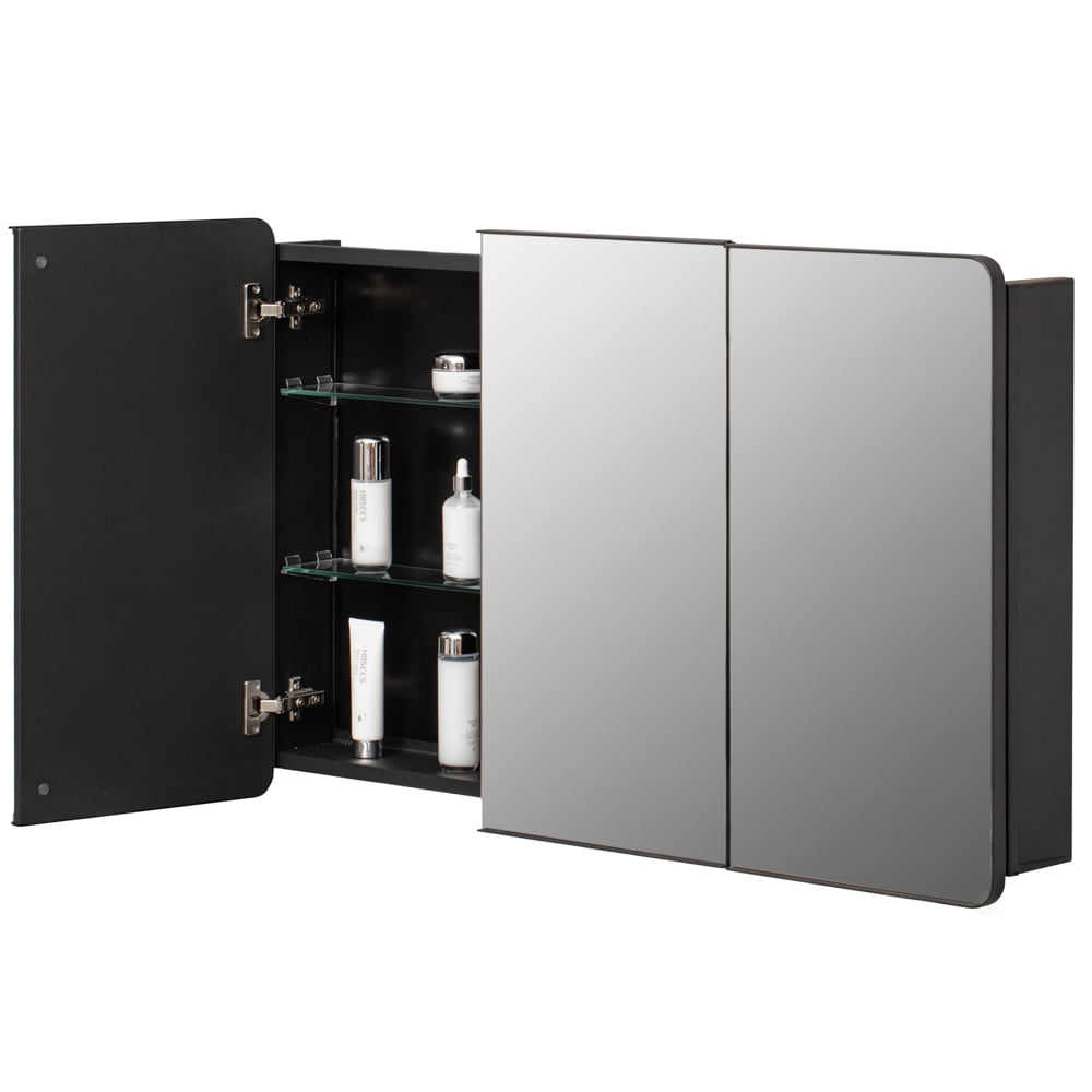 Matte Black Aluminum 3-Door Medicine Cabinet with Adjustable Glass Shelves