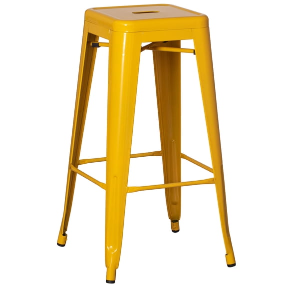 Basicwise 30-inch Backless Metal Bar Stool Stackable Heavy-Duty Counter-Height Chair for Home Bars Patios Kitchen Islands Cafes Restaurants Bistros and Dining Areas for Indoor & Outdoor Use, Yellow