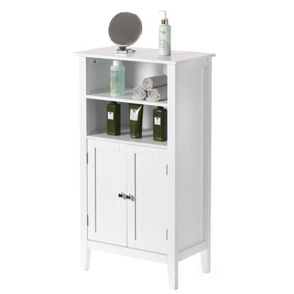 Basicwise 38 x 6 x 14 in. Bathroom Storage Cabinet with 2 Doors & 2 Open Shelves for Bedroom, Bathroom, & Vanity, White