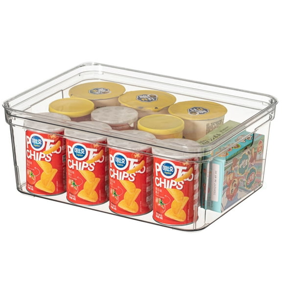 Basicwise Clear Storage Container with Lid For Kitchen Pantry Cabinet & Fridge Storage For Organizing Snacks Produce Supplies Or Essentials Durable Bin For Home Dorm Apartment Or Office Use, Medium