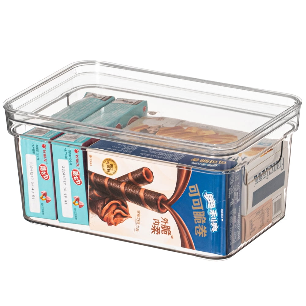Basicwise Clear Storage Container with Lid For Kitchen Pantry Cabinet & Fridge Storage For Organizing Snacks Produce Supplies Or Essentials Durable Bin For Home Dorm Apartment Or Office Use, Small