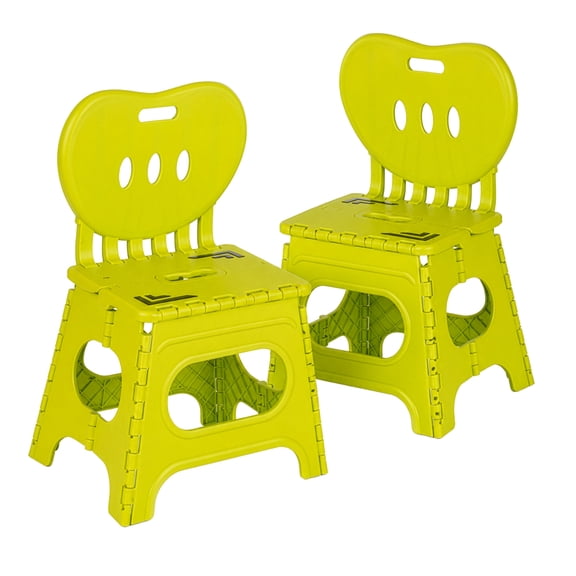 Basicwise Foldable Plastic Chair Set of 2 Collapsible Multi-Purpose Space-Saving Portable Stool for Indoor & Outdoor Use Playroom Kitchen Patio Garden Camping Picnic Events and Small Spaces, Green