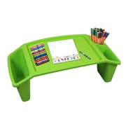 Basicwise Green Activity Desk Table with Built-In Cup Holder and Storage Compartments, Multipurpose Lap Tray for Home Learning, Art Activities, Snack Time, Reading, and Floor-Based Tasks