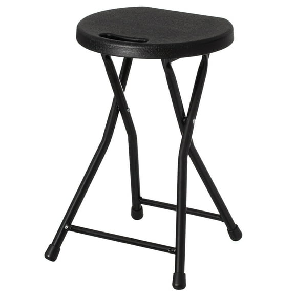 Basicwise Portable Folding Stool with Handle Compact Chair with Non-Slip Feet and Metal Frame Legs for Indoor & Outdoor Use Ideal for Dorm Kitchen Vanity Game Room Garden Porch & Home Bar, Black