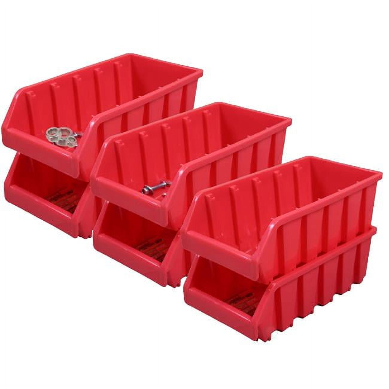 Red Plastic Stackable Storage Bins for Kids, Set of 6