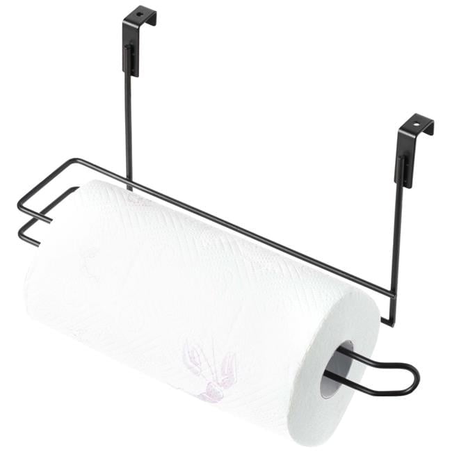 Basicwise Hanging Paper Towel Holder Over-the-Cabinet Door Organizer Rack Space-Saving Kitchen and Under-Sink Storage Solution for Standard Rolls with Easy Access for Home Office and Everyday Use