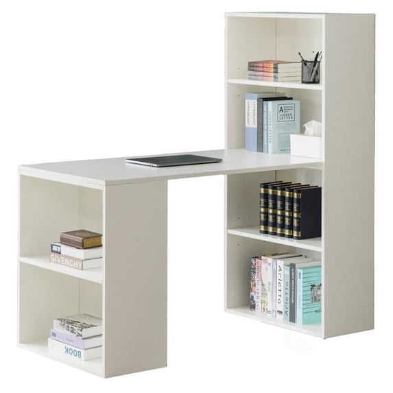 Basicwise QI004018.WT.M 47.25 x 20 x 47.25 in. Computer Writing Workstation Table with Combo Bookshelf Bookcase, White - Medium - Rectangle