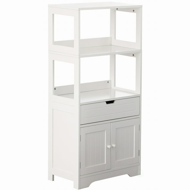 Basicwise Tall Freestanding Wooden Storage Vanity, Kitchen Pantry, and