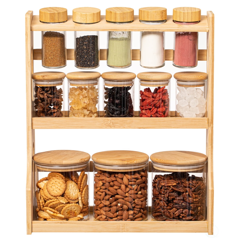 Basicwise Versatile 3-Tier Bamboo Spice Rack and Pantry Organizer with ...