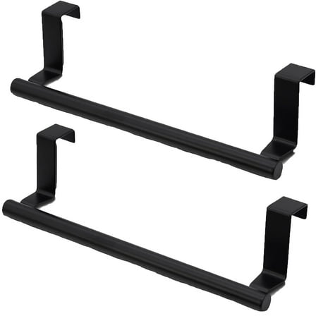 Basiess 2Pcs Stainless Steel Cabinet Towel Rack - No Drill Hanging Towel Holder for Kitchen Bathroom, Space Saving Door Mount Organizer Black