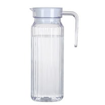 Basiess 37.2Fl Glass Water Pitcher with Plastic Lid - Transparent Refrigerator Carafe for Iced Tea Lemonade, Dishwasher Safe Beverage Dispenser Clear