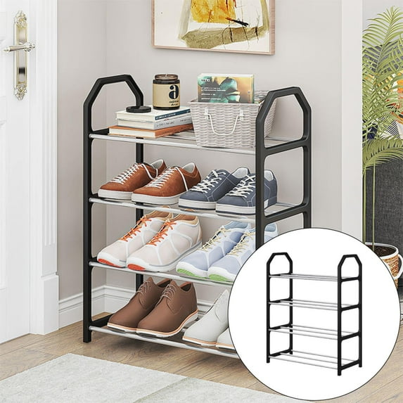 Basiess 4-Tier Stackable Shoe Rack Non-Rust Steel Organizer for Entryway Closet, Space Saving Shoe Shelf for All Footwear Types Black