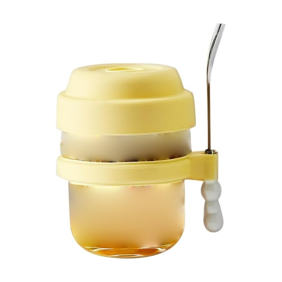 Basiess Cereal Cups, Breakfast Containers, Portable Glass Jar with Spoon for Oatmeal, Yogurt, Snacks, Leak-Proof, Refrigerator Safe, Meal Prep, On-The-Go, Lunch Box Yellow
