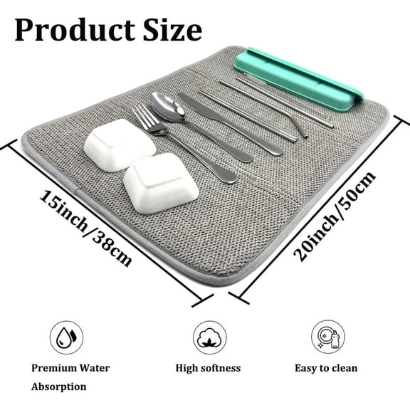 Basiess Dish Drying Mat, 15×19.7 Inch Absorbent Microfiber Counter Protector, Kitchen Sink Drainer Pad for Dishes Utensils (2 Pack) Orange×2