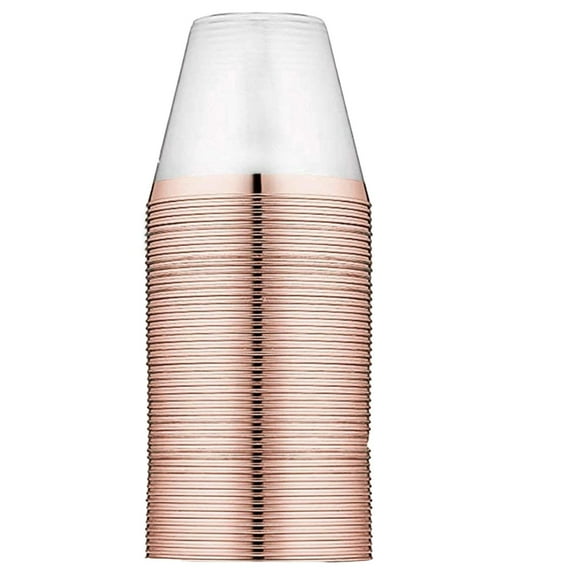 Basiess Disposable Cups, 25Pc Rose Gold Rim Plastic Cups - Elegant Disposable Drinkware for Wedding Receptions, Beach Parties & Formal Entertaining