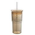 thumbnail image 1 of Basiess Glass Tumbler with Lid and Straw, Iced Coffee Cup for Cold and Hot Drinks, Vintage Ripple Design, Dishwasher Safe Gold, 1 of 9
