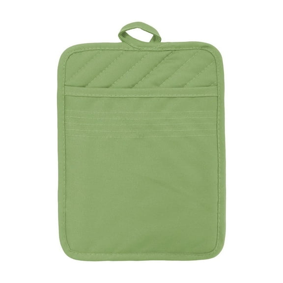 Basiess Insulation Pad, Heat Resistant Oven Mitts with Pocket – Quilted Cotton Pot Holders for Baking, Cooking, Grilling, Microwave, Household Kitchen Use, Machine Washable & Gift Idea Green