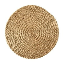Basiess Linen Insulation Mat, Round Jute Trivet for Hot Plates & Pots, Natural Placemat for Dining Table, Heat Resistant & Eco-Friendly, Handmade Design Wood