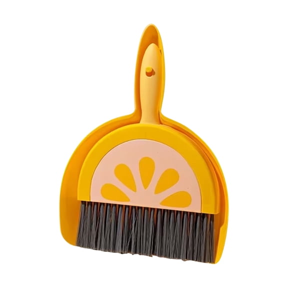 Basiess Orange Mini Dustpan and Brush, Cute Small Sweeper for Desk Table Bedroom, Kids Cleaning Toy with Watermelon Design
