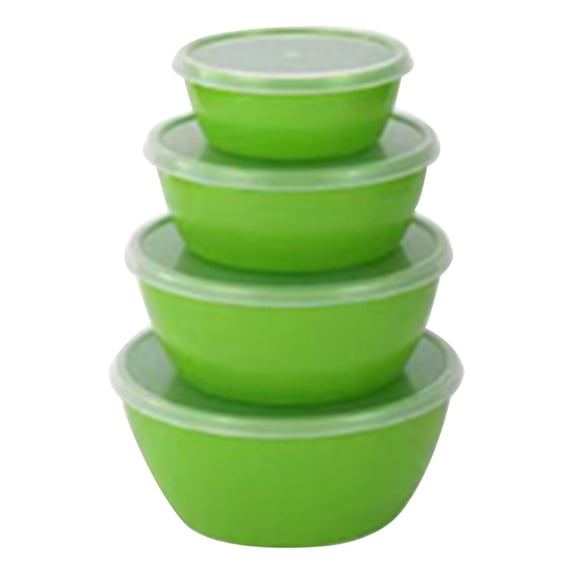 Basiess Plastic Mixing Bowls with Lids, 4Pcs Stackable Airtight Containers for Food Storage, Microwave and Dishwasher Safe, Ideal for Meal Prep and Salads, Durable and Lightweight Green