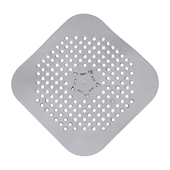 Basiess Shower Drain Cover, Square Flat Silicone Hair Catcher for Bathroom and Kitchen, Filter Strainer Stopper, Anti-Clog Drain Protector with Suction Cups, 1Pcs (Grey)