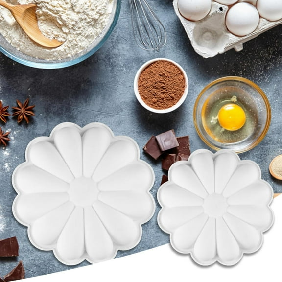 Basiess Silicone Flower Cake Mold, Single Cavity Baking Pan for Cupcakes Chocolate, Non-Stick Easy Clean Mold for Diy Desserts, Party Use White