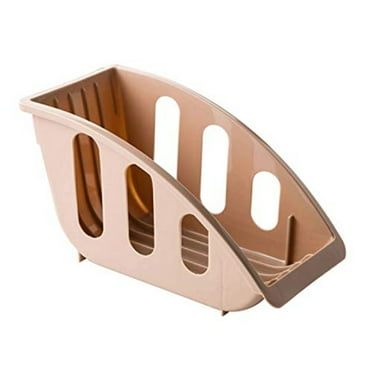 Basiess Slot Dish Drainer Shelf - Cabinet Organizer Rack for Bowls Plates, Space Saving Plastic Kitchen Storage Basket Beige