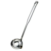 Basiess Stainless Steel Oil Separator Spoon, Soup Skimmer with Long Handle, Hot Pot Strainer, Wooden Grip Cooking Utensil for Kitchen Silver1