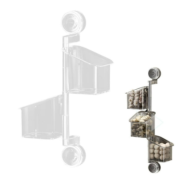 Basiess Suction Cup Spice Rack, Rotating Kitchen Organizer with No Drill Mount, Refrigerator Wall Shelf for Condiments, Utensils, Seasoning Storage A