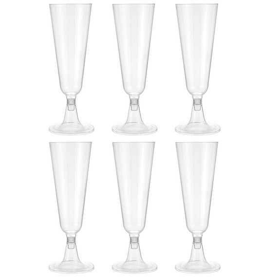 Basiess Wine Glasses, Champagne Flutes Party Drinkware 6 Pack Gold Glitter Plastic Disposable Cups for Wedding New Year Celebrations, Elegant Sparkling for Hosts Catering Events
