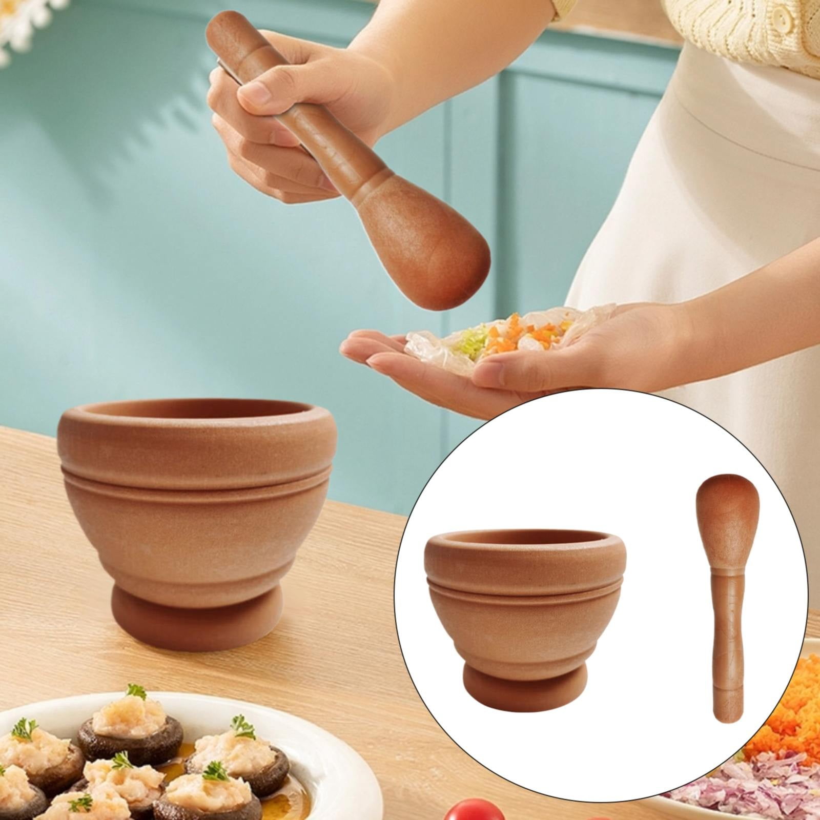 Wooden Mortar And Pestle Set, Natural Herbal Spice Grinder Bowl