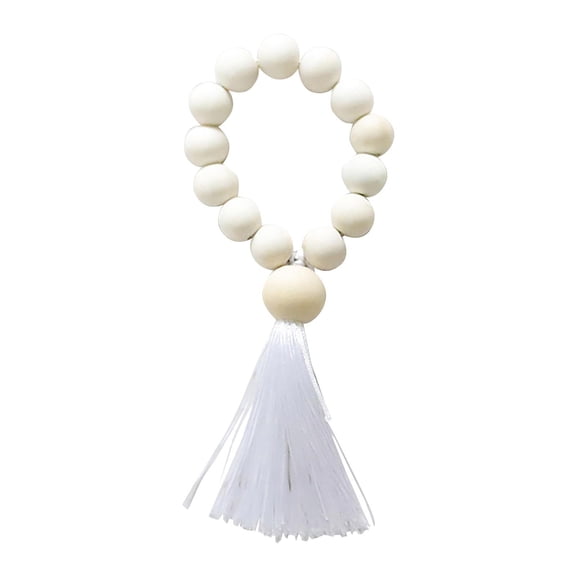 Basiess Wooden Napkin Rings with Artificial Greenery, Table Decor for Dinner Party, Natural Wood Bead and Succulent Napkin Holder Set (1Pcs) White