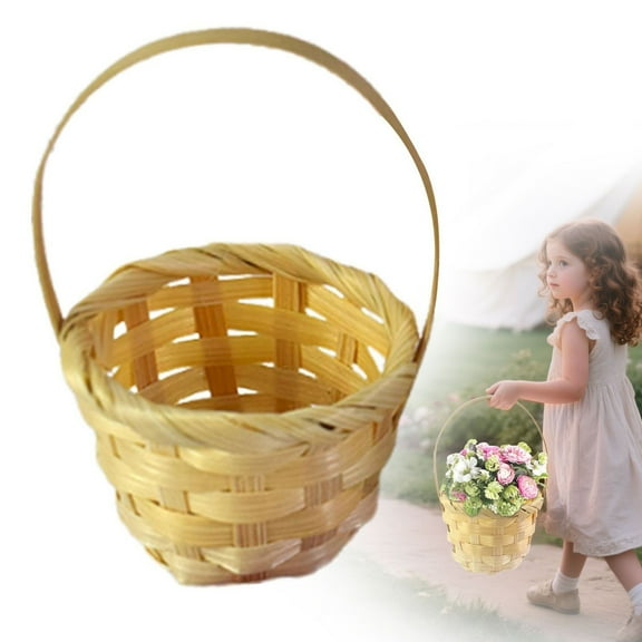 Basiess Woven Basket, Mini Woven Flower Basket with Handle - Rustic Wedding Decor for Bouquet Arrangements, Picnics, Garden Party Accents, Lightweight Storage Beige