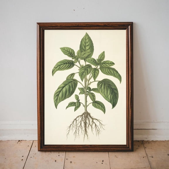 Basil Botanical Print Vintage Herb Illustration Kitchen Culinary Decor, Unframed Paper Poster 8x10in