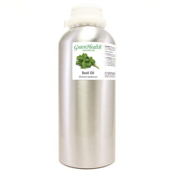Basil Essential Oil 32 fl oz Aluminum Bottle w/Plug Cap 100% Pure Essential Oil - GreenHealth