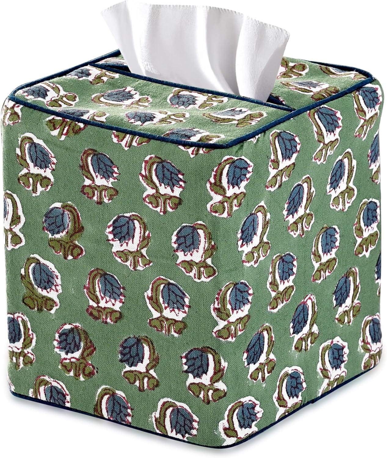 Basil Green Block Print Tissue Box Cover Handmade Cotton Fabric ...