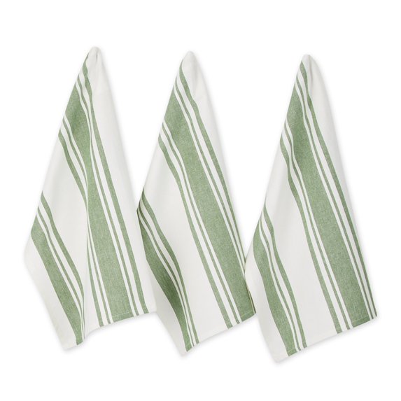 Basil Green Chef Stripe Cotton Dishtowel (Set of 3) 18x28