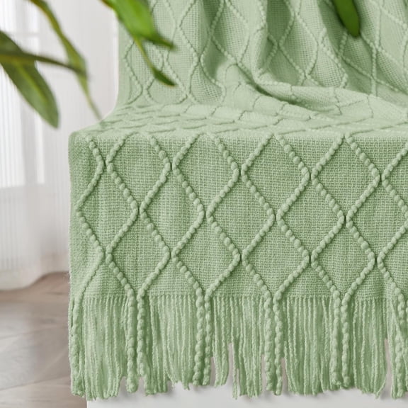 Basil Green Knitted Throw Blanket for Couch and Bed, 60"x80"