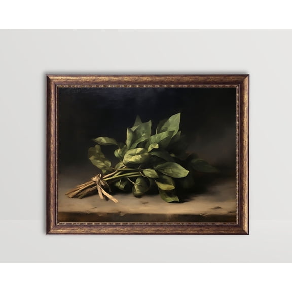 Basil, Herbs Wall Art, Moody Kitchen Posters, Vintage Still Life, Herbarium Poster, Black Rustic Decor, Dark Herb Art48, Unframed Poster Size 8x12