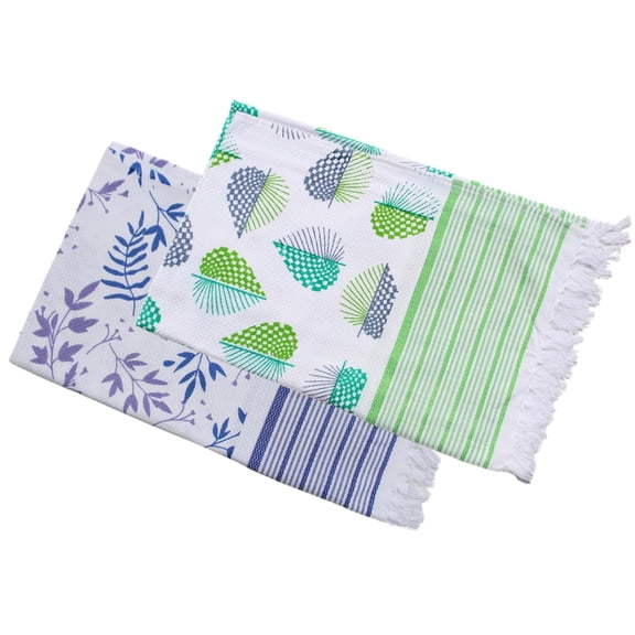 Basil House White Printed Plain Large Size Cotton Turkish Bath Towel 700 Gsm | Kerala Thorthu Towel Lighweight Thin Towels | Hair Wrap Towel For Women (Multicolor) - Pack Of 2