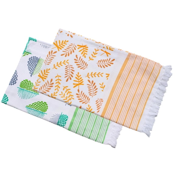 Basil House White Printed Plain Large Size Cotton Turkish Bath Towel 700 Gsm | Kerala Thorthu Towel Lighweight Thin Towels | Hair Wrap Towel For Women (Multicolor) - Pack Of 2