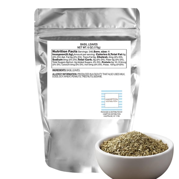 Basil Leaves, 6 Ounce Resealable Bag, Hampton Distribution