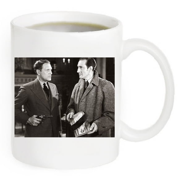 Basil Rathborne Photo Coffee Mug 11oz, The name and date of brith is printed on the back of the mug #BR35G