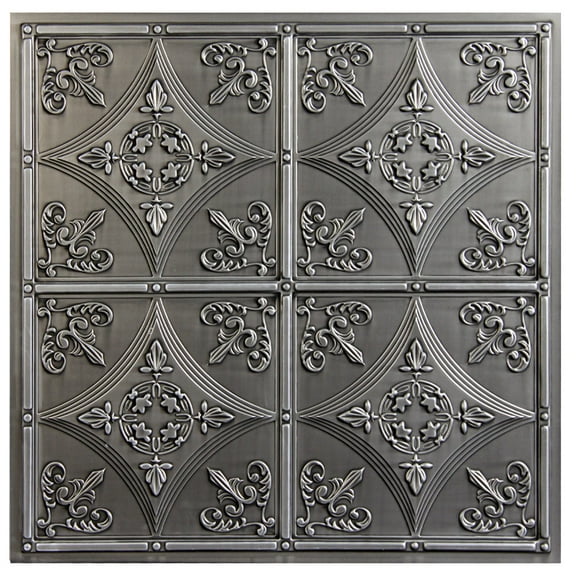 Basilica 2 ft. x 2 ft. Drop-in or Glue-Up Vinyl Ceiling Tile in Antique Nickel - Box of 10