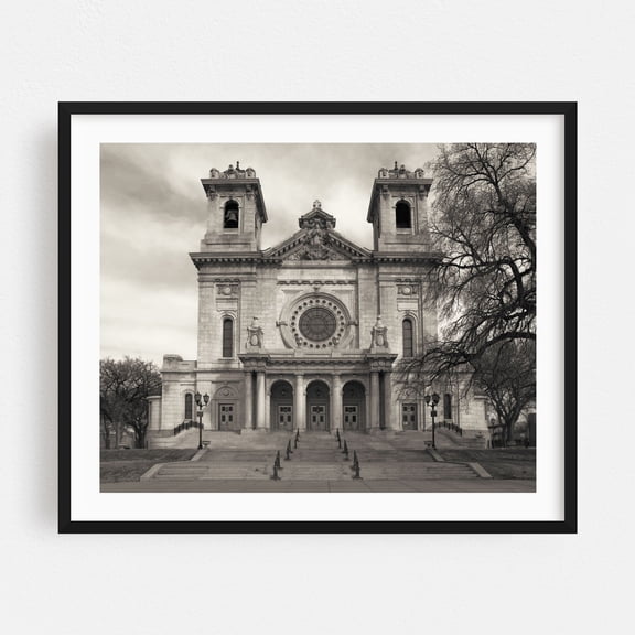 Basilica of Saint Mary in Minneapolis - Minneapolis Minnesota Photography Cathedral Architecture Black and White Church Vintage Cityscape Religious Art Black Framed Wall Art Print 8 x 10 inches