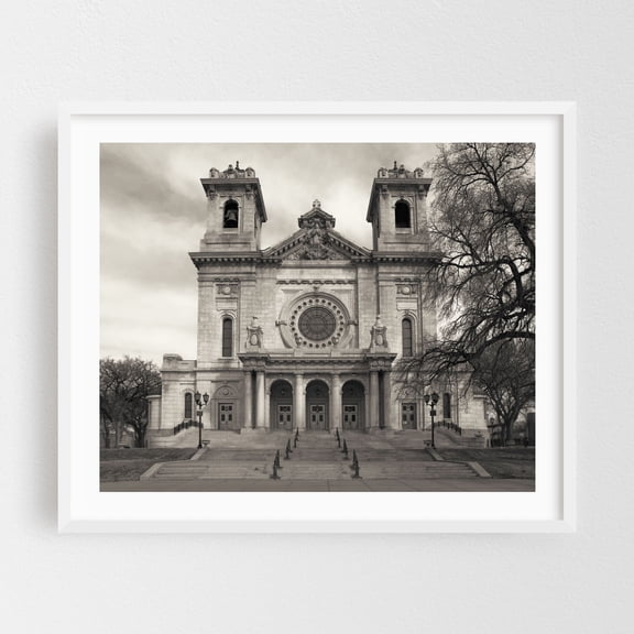 Basilica of Saint Mary in Minneapolis - Minneapolis Minnesota Photography Cathedral Architecture Black and White Church Vintage Cityscape Religious Art White Framed Wall Art Print 12 x 16 inches