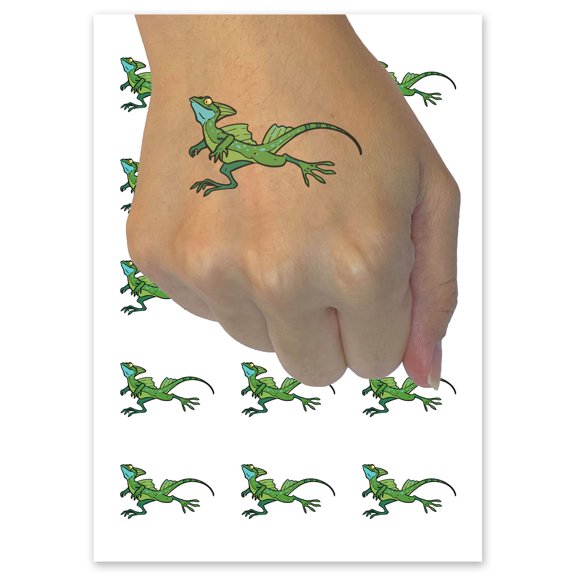 Basilisk Running Lizard with Fins Temporary Tattoo Water Resistant Fake Body Art Set Collection - 54 1" Tattoos (1 Sheet)